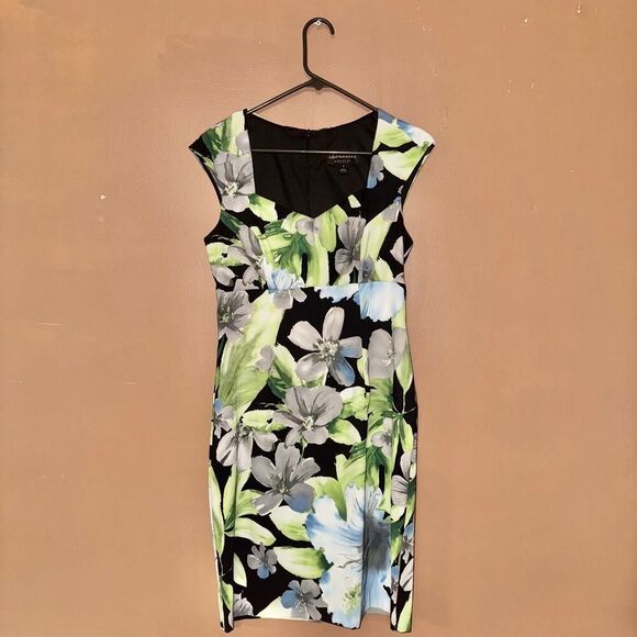 Connected Apparel Petite Green Floral Sheath Dress - Size 8 - Picture 4 of 6
